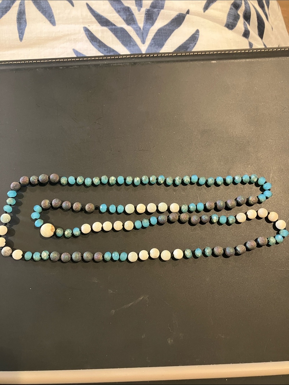 Beaded Layered Necklace - Turquoise, White, Black Stone and Glass